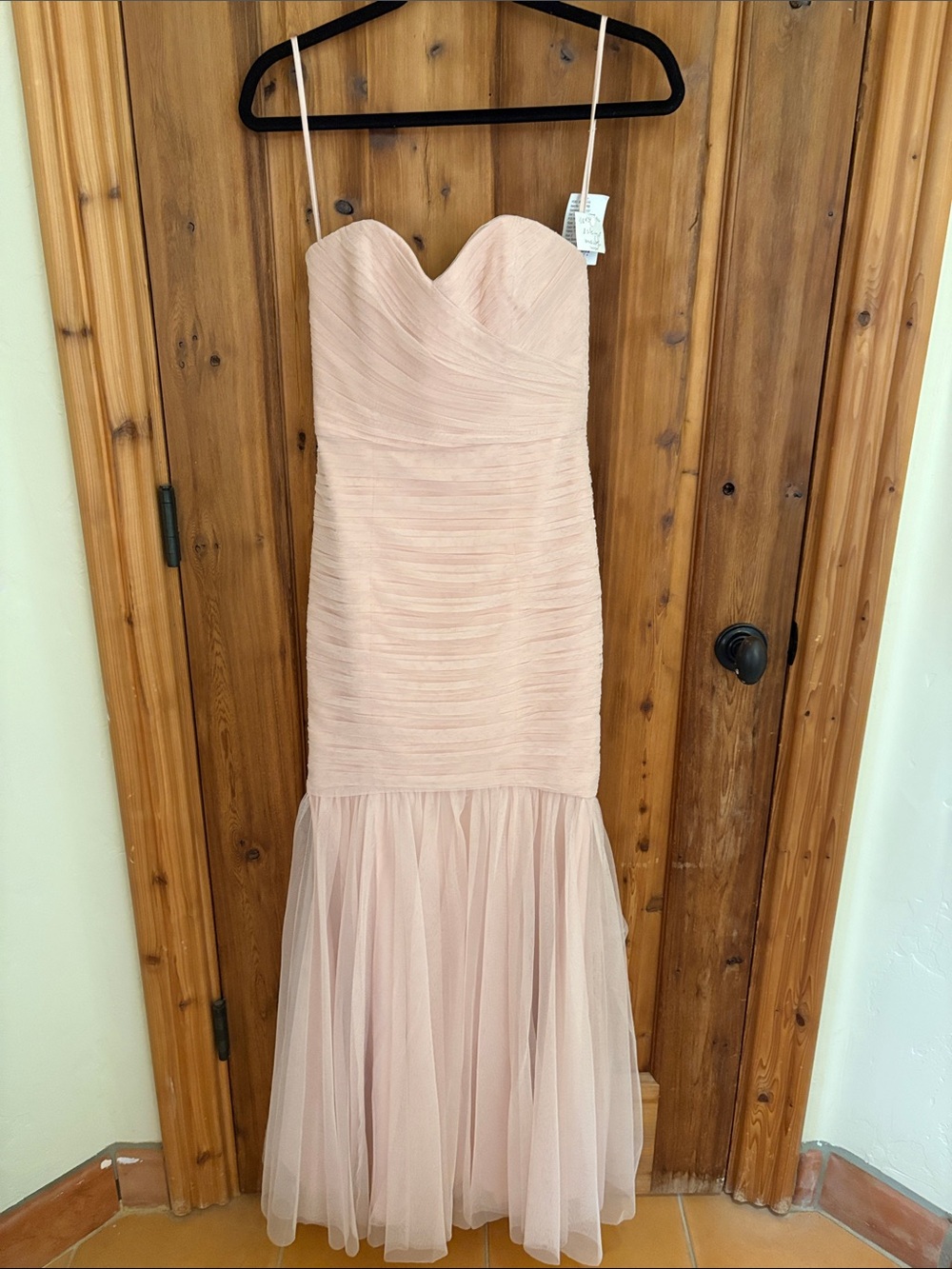 Strapless Bridesmaid Blush Pink Tulle Mermaid Dress